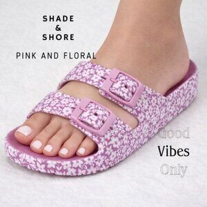 New Shade & Shore Women's Size 8 Floral Pink Sandals Two Strap Buckle